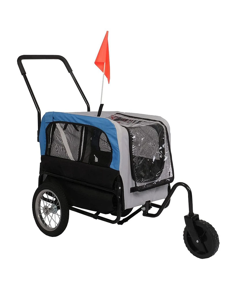 Slickblue Blue Dog Bike Trailer Cart - 2 in 1 Pet Stroller with Reflectors and Protective Net