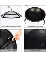 Slickblue 21" Outdoor Portable Fire Pit Bowl - Wood Burning Stove with Bbq Grill, Mesh Spark Screen, and Fire Poker