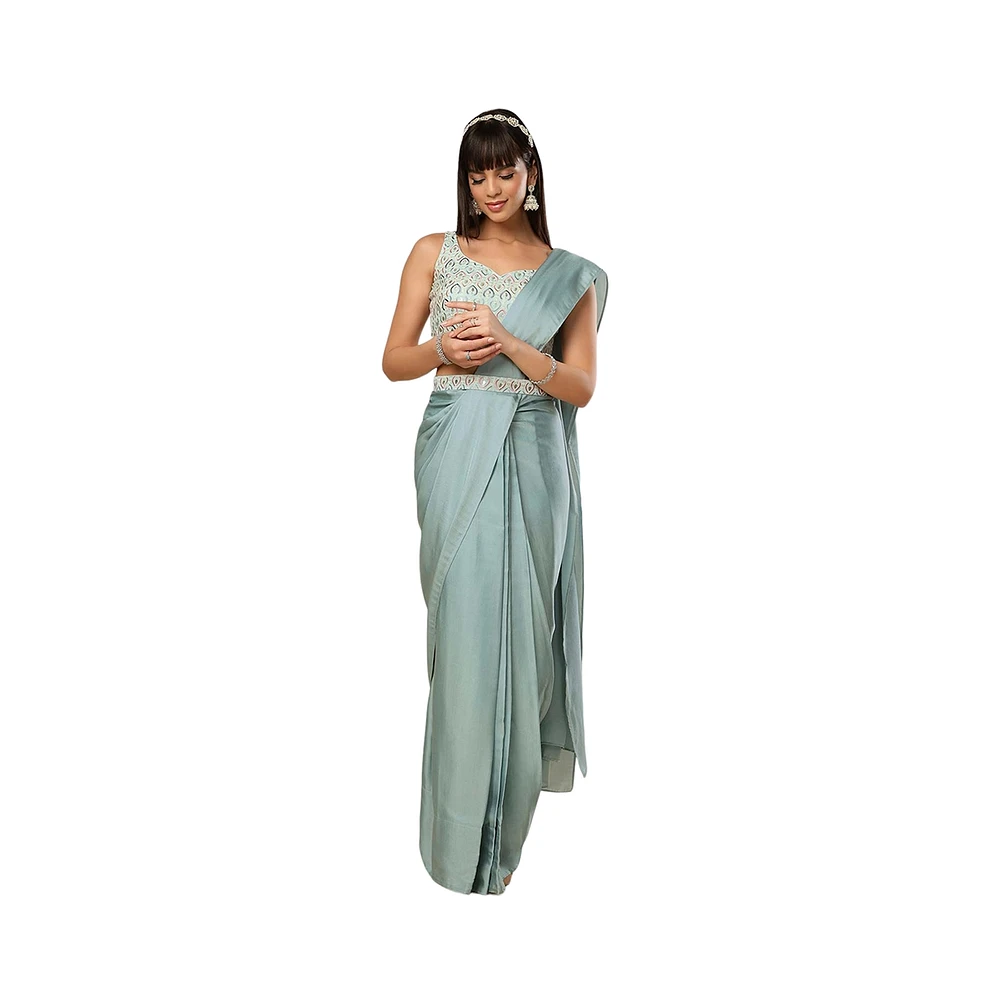 One Minute Saree Women's Meriel Silk Ready to Wear Sari