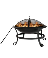 Slickblue Compact 22-Inch Outdoor Fire Pit Bbq Grill with Mesh Spark Screen Cover for Safety