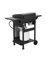 3-Burner Propane Gas Bbq Grill, Ss Plancha, 36900BTU Output With Wire Enamel Cooking Grids For Outdoor Barbecue, Foldable Side Table, Hanging Basket,