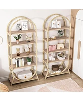 Tribesigns 5-Tier Open Bookshelf, 70.8" Tall Arched Bookcase, Modern Brown Metal Frame Storage Bookshelves