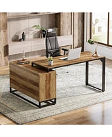 Tribesigns L-Shaped Computer Desk with Cabinet, 53-Inch Farmhouse Corner Desk with Sliding Barn Doors, Reversible L Shaped Office Desk Study Writing T