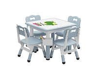 gaomon Toddler Table and 4 Chairs Set with Graffiti Desktop, Height Adjustable Kids Table and Chairs Set with Storage, Non-Slip Legs