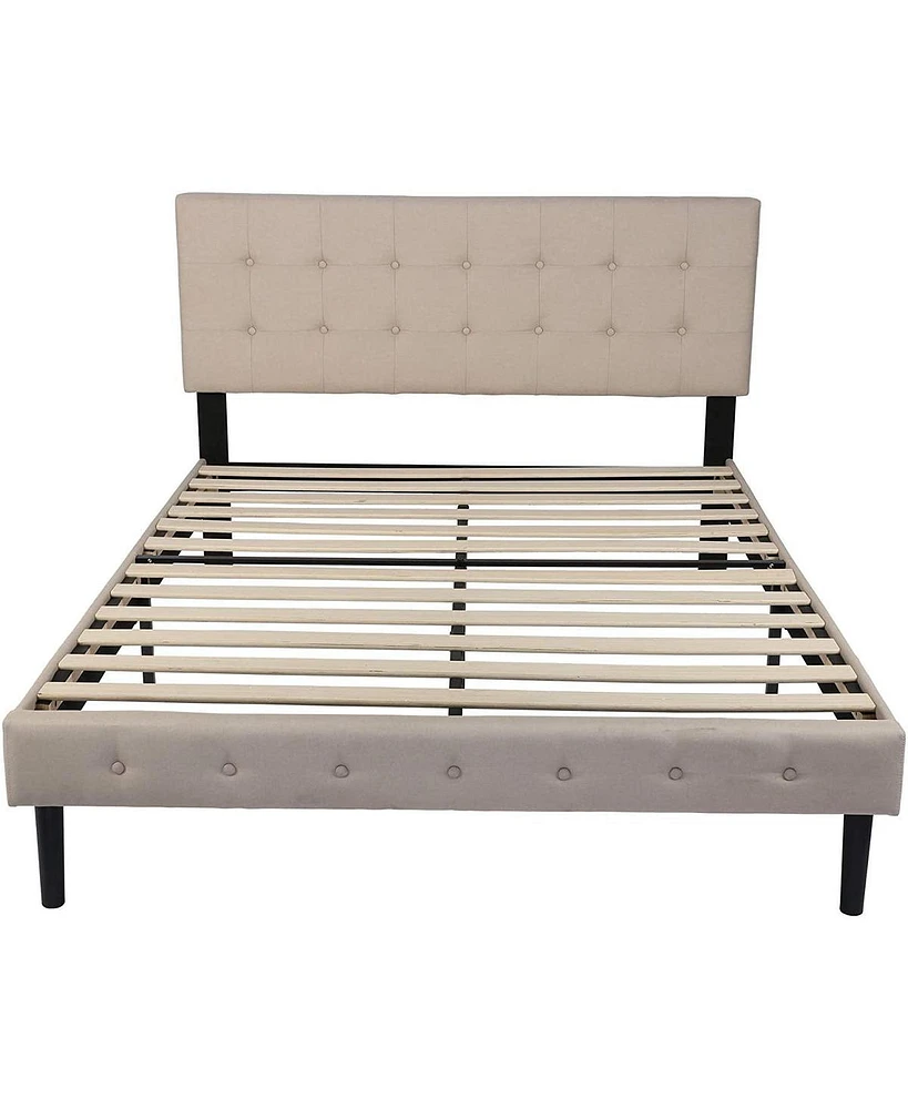 Slickblue Fabric Upholstered Bed Frame with Solid Wood Slat Support and Headboard