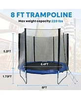 Slickblue 8FT Trampoline with Safety Enclosure Net and Ladder Durable Outdoor Bounding Table for Kids