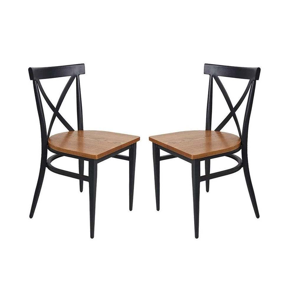 Slickblue Set of 2 Outdoor Bistro Chairs – Stackable Cafe Chairs with Elegant Cross Back Style