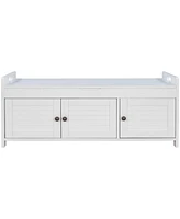 Slickblue Storage Bench with 3 Shutter Doors Shoe Bench Featuring Removable Cushion and Hidden Storage Space