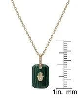 Malachite & Lab-Grown White Sapphire (1-5/8 ct. t.w.) Hamsa Pendant Necklace in 14k Gold Over Sterling Silver, 18"