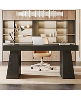 Tribesigns 55 Inches Executive Desk, Mid-Century Modern Home Office Desk with Double Trapezoid Base, Wood Computer Business Workstation Smal