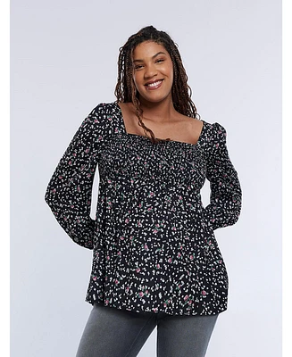 Motherhood Maternity Smocked Square Neck Long Sleeve Babydoll Top