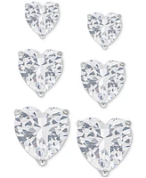 Lab Grown White Sapphire (2-1/5 ct. t.w.) Heart Stud Earrings in Sterling Silver, Set of 3