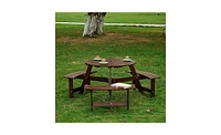 Slickblue Outdoor 6-Person Round Picnic Table with 3 Built-In Benches – Umbrella Hole, Ideal for Garden, Backyard, Porch