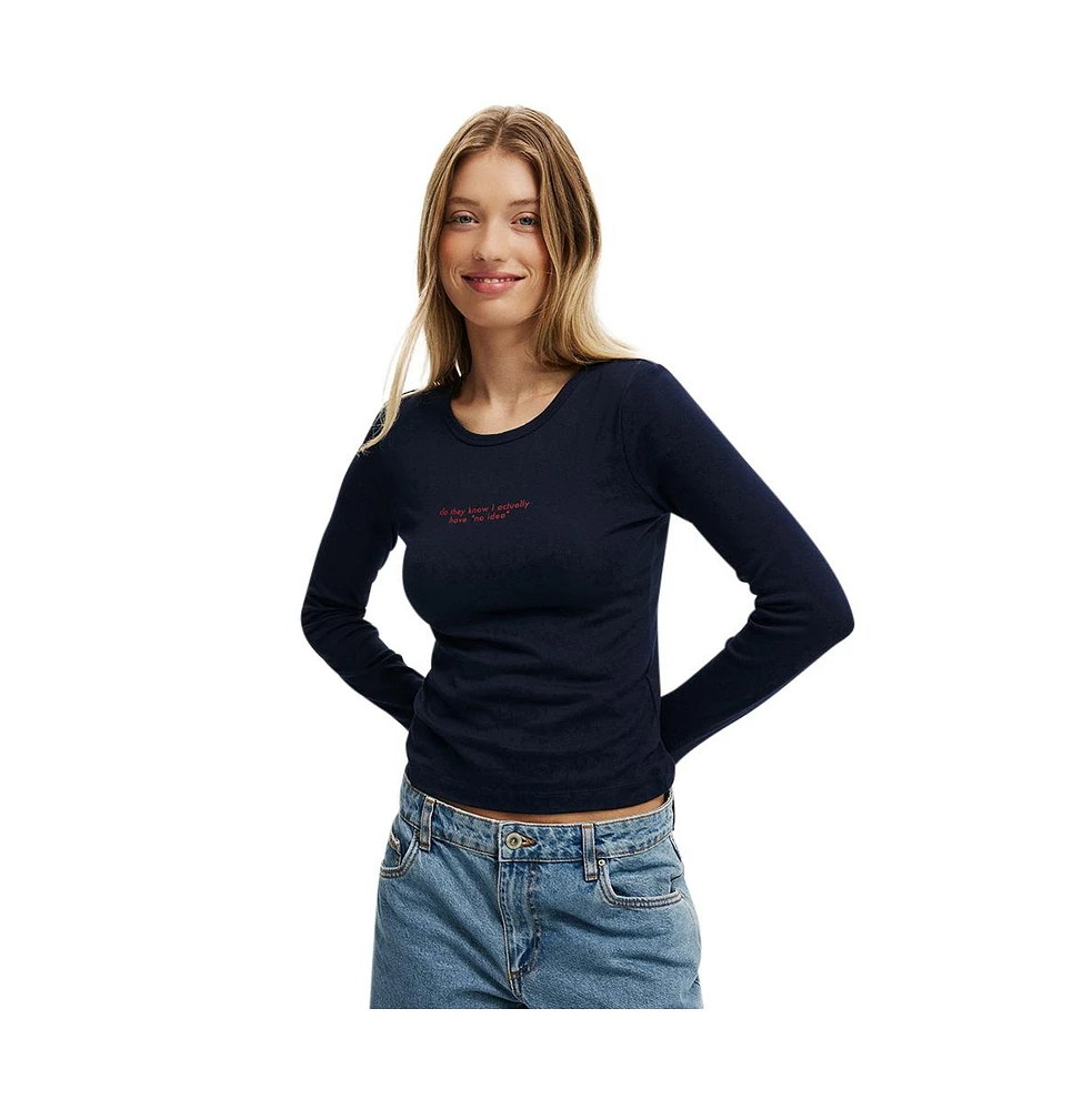 Cotton On Women's Rib Longsleeve Graphic Tee