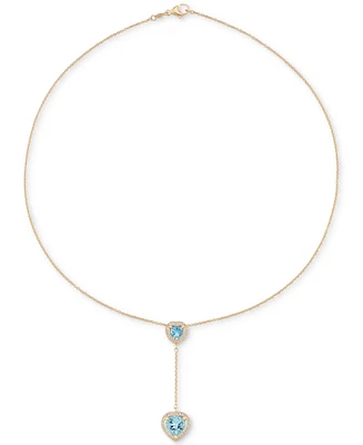 Swiss Blue Topaz (7/8 ct. t.w.), Sky Blue Topaz (3 ct. t.w.) & White Topaz (1/2 ct. t.w.) Heart Lariat Necklace in 14k Gold over Sterling Silver, 18"