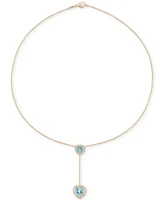 Swiss Blue Topaz (7/8 ct. t.w.), Sky Blue Topaz (3 ct. t.w.) & White Topaz (1/2 ct. t.w.) Heart Lariat Necklace in 14k Gold over Sterling Silver, 18"