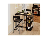 gaomon Dining Table Set for 2, Kitchen and Chairs with Wine Rack, Metal Frame Modern Bar 2 Chairs, Rectangular
