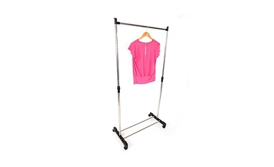 Slickblue Vertical & Horizontal Stretching Clothes Rack with Shoe Shelf - Single-Bar Stand