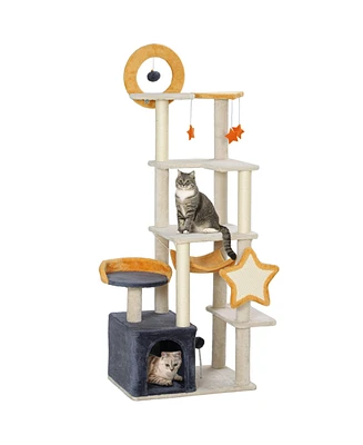 PawHut Cat Tree, 63 Inch Moon and Star Themed Cat Tower,