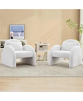 gaomon Sherpa Accent Chair, Teddy Upholstered Armchair, Modern Fluffy Reading Chair for Living Room, Bedroom, & Office Study, Mid-Century Velvet White