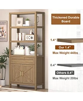 gaomon 71" Bookshelf and Bookcase with Doors, 5 Tier Tall Bookshelf Storage with Cabinet and Drawer, Modern Bookshelf Cabinet with Adjustable Shelves,