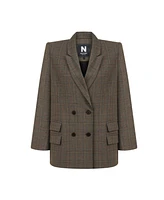 Nocturne Women's Padded Shoulder Plaid Blazer