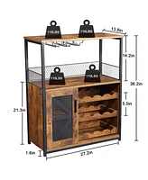 gaomon Bar Cabinet with Storage Shelf, Small Wine Cabinet with Light String, Glass Holder, and Buffet Mesh Door, Small Kitchen Sideboard Buffet Sidebo