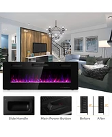 Sugift 50 Inch Recessed Ultra Thin Electric Fireplace with Timer