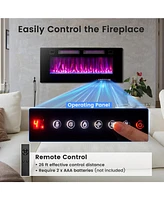 Sugift 42 Inch Ultra-Thin Electric Fireplace with Decorative Crystals and Smart App Control