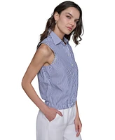 Karl Lagerfeld Paris Women's Embellished Sleeveless Stripe Button-Front Top