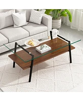 Slickblue Modern Rectangle Coffee Table with Tempered Glass Top and Metal Legs for Living Room