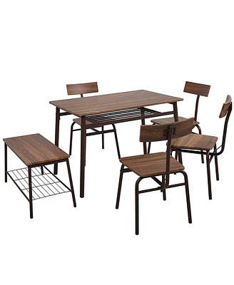 Slickblue Kitchen Table and Chairs for 6 Dining Table Industrial Wooden Dinette Set