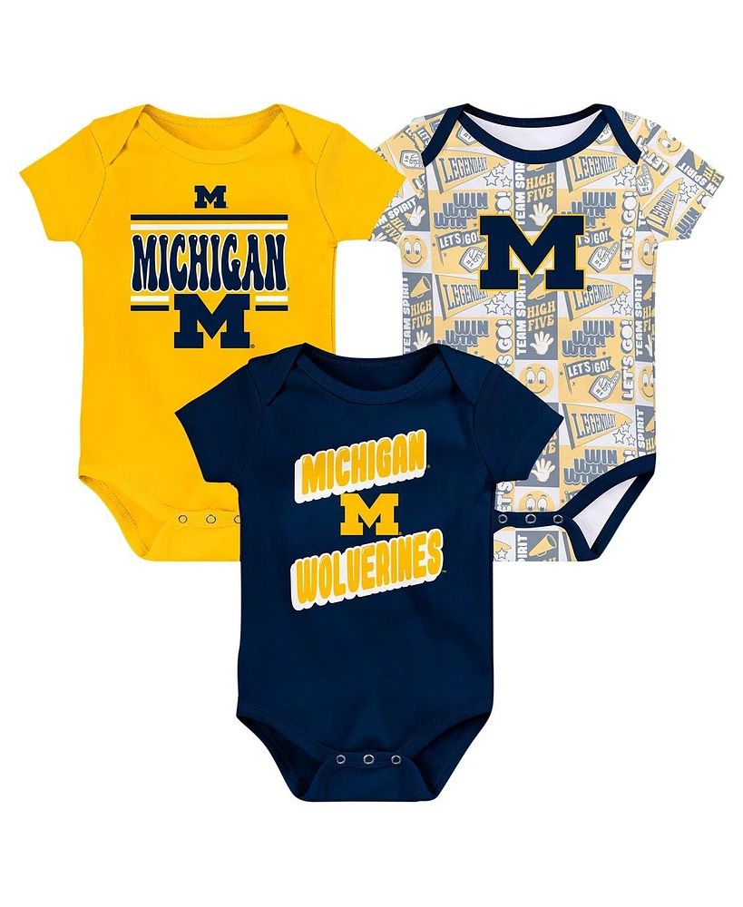 Outerstuff Newborn Navy Michigan Wolverines Sunday Comics 3-Pack Bodysuit Set