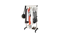 Slickblue Vertical & Horizontal Stretching Clothes Rack with Shoe Shelf - Single-Bar Design