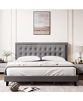 gaomon Full Size Platform Bed with Adjustable Linen Button Tufted Headboard