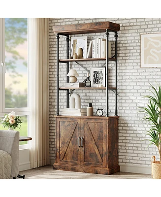 gaomon Tall Bookshelf with Doors 73.62in Industrial Storage Open Rack Shelf