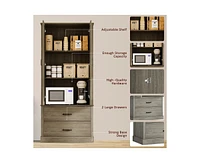 gaomon Kitchen Pantry Cabinet with Doors and Shelves, Freestanding Tall Kitchen Cabinet with Microwave Stand, Hutch Cabinet for Kitchen, Living Room