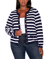 Belldini Plus Black Label Nautical Stripe Open-Front Cardigan Sweater