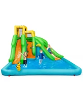 Gymax Kids Inflatable Water Park Bounce House 2 Slide w/Climbing Wall - Multi