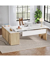 Tribesigns 74.8" Executive Desk, Large Office Desk with Cabinet, L Shaped Computer Desk with Shelves and Cpu Storage, Modern Home Office Desk Business