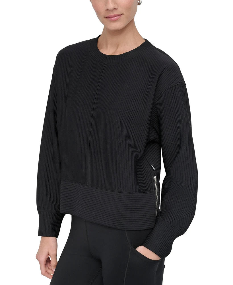 Dkny Sport Women's Tech Ribbed Side-Zip Sweatshirt