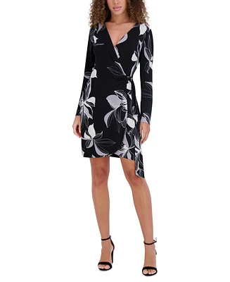 kensie Women's Printed Faux-Wrap Sheath Dress