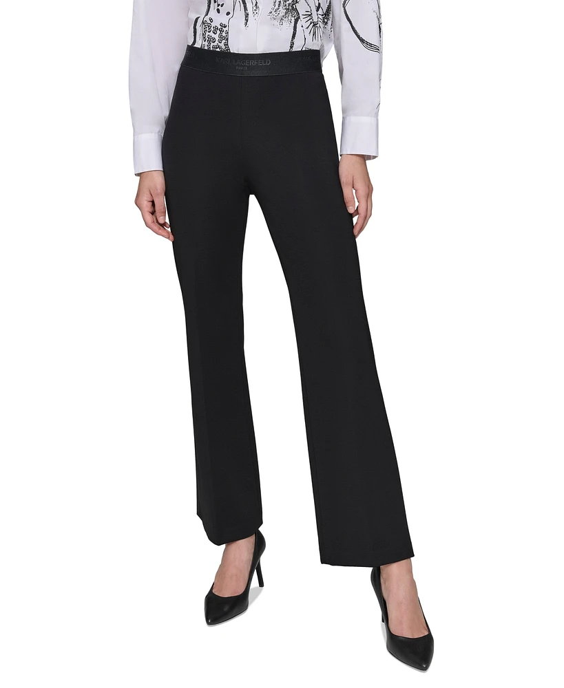 Karl Lagerfeld Paris Petite Mid-Rise Logo-Waistband Pants