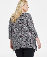 Jm Collection Plus Printed Jacquard Swing Top, Exclusively at Macy's