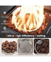 Sugift 29 Inch Propane Rattan Firepit Table with Lava Rocks and Protective Cover