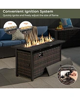 Sugift 45 Inch Propane Rattan Firepit Table with Glass Stones and Protective Cover-Mixed Brown