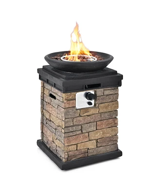 Skonyon 40000BTU Outdoor Propane Burning Fire Bowl Column Realistic Look Firepit Heater-Brown