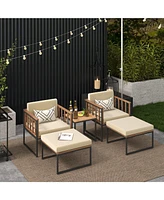 Givimo 5 Piece Outdoor Furniture Set Acacia Wood Chair Set with Ottomans and Coffee Table