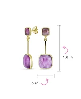 Bling Jewelry Geometric Square Briolette Purple Amethyst Dangle Earrings Gold Plated