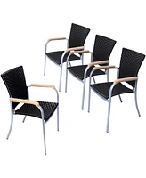 Slickblue Set of 4 Pe Wicker Patio Dining Chairs - Lightweight Stackable Outdoor Chairs with Aluminum Frame